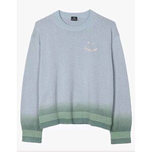New Paul Smith Happy Crewneck Knit Sweater Large Sz L Light Green Blue